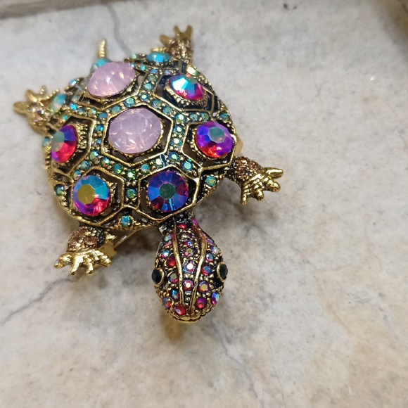 Crystal Turtle 🐢 pin brooch vintage style - Picture 4 of 7